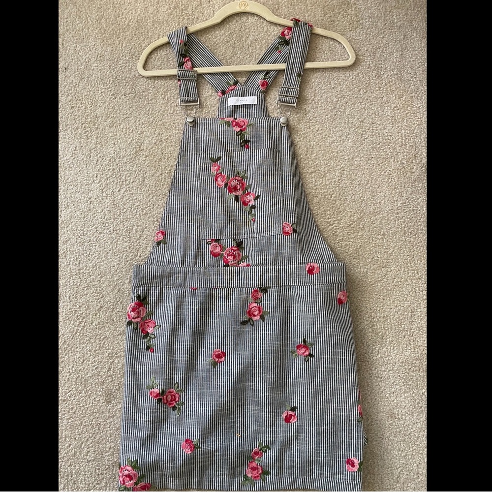 Striped Overall Dress with Flowers